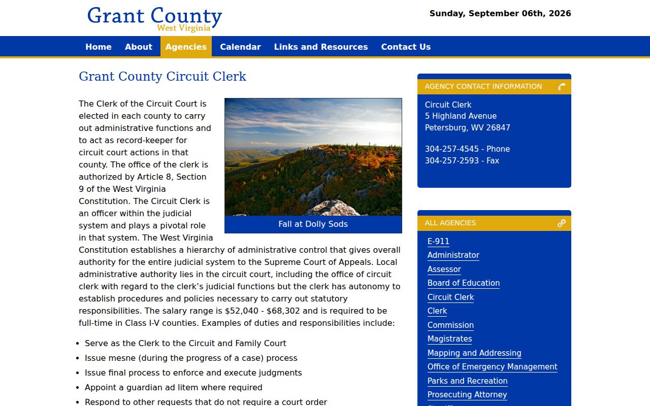 Official Grant County Circuit Clerk civil record information