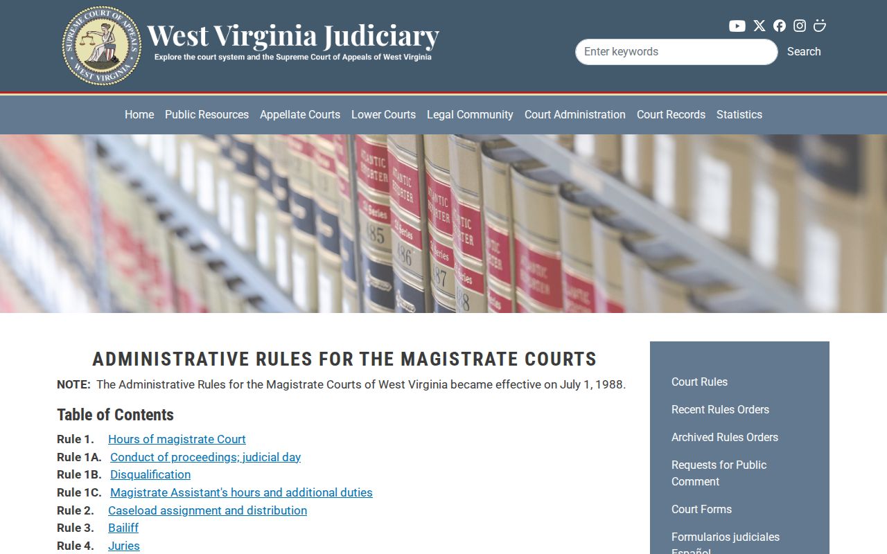 West Virginia magistrate administrative rules for office access and copies