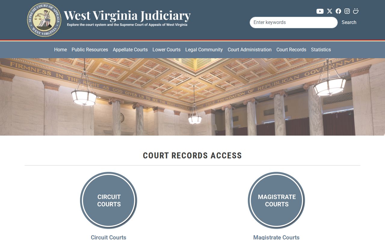 West Virginia Judiciary page showing separate circuit and magistrate search routes