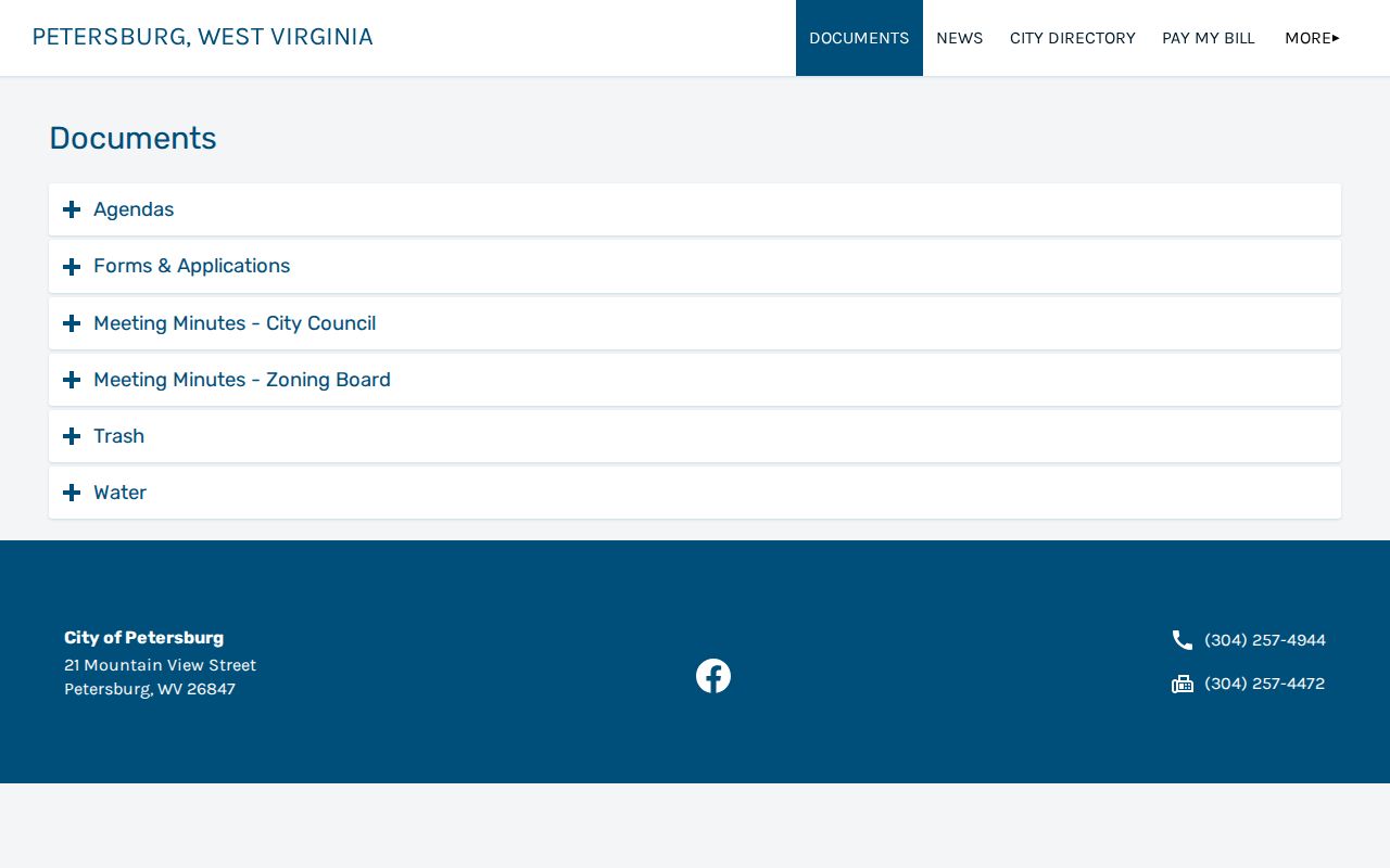 Petersburg public city documents and council minutes page