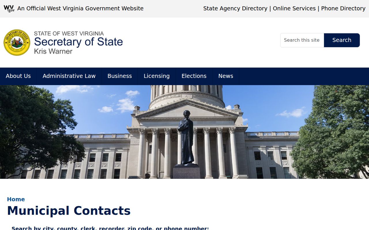 West Virginia Secretary of State municipal contact listing for Bayard
