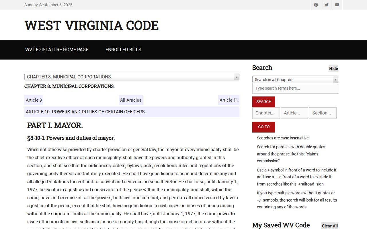 West Virginia municipal mayor and court jurisdiction statute relevant to Bayard