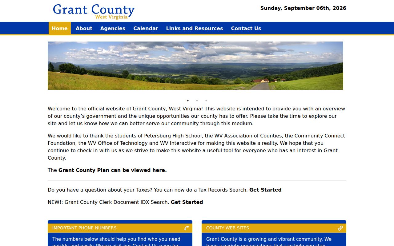 Official Grant County government courthouse and office entry page